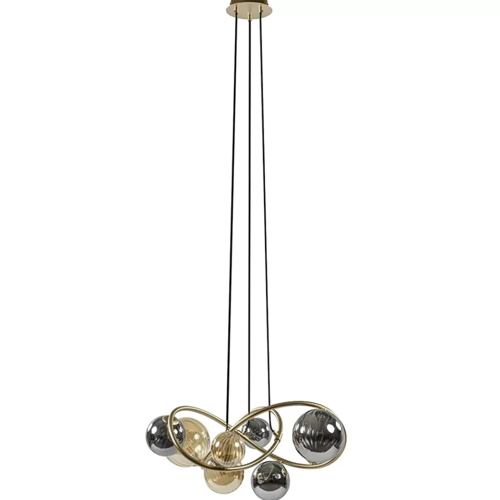 Ronde hanglamp goud met amber en smoke glas>Straluma Outlet