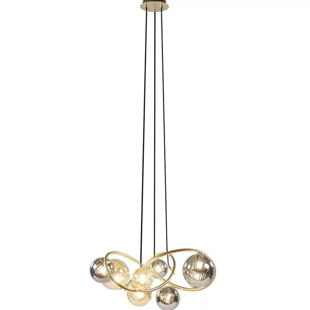 Ronde hanglamp goud met amber en smoke glas>Straluma Outlet