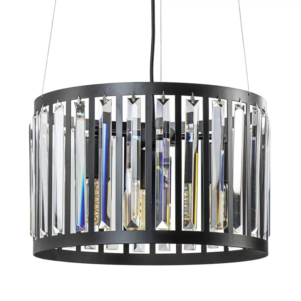 Ronde hanglamp mat zwart met kristalglas>Straluma Discount