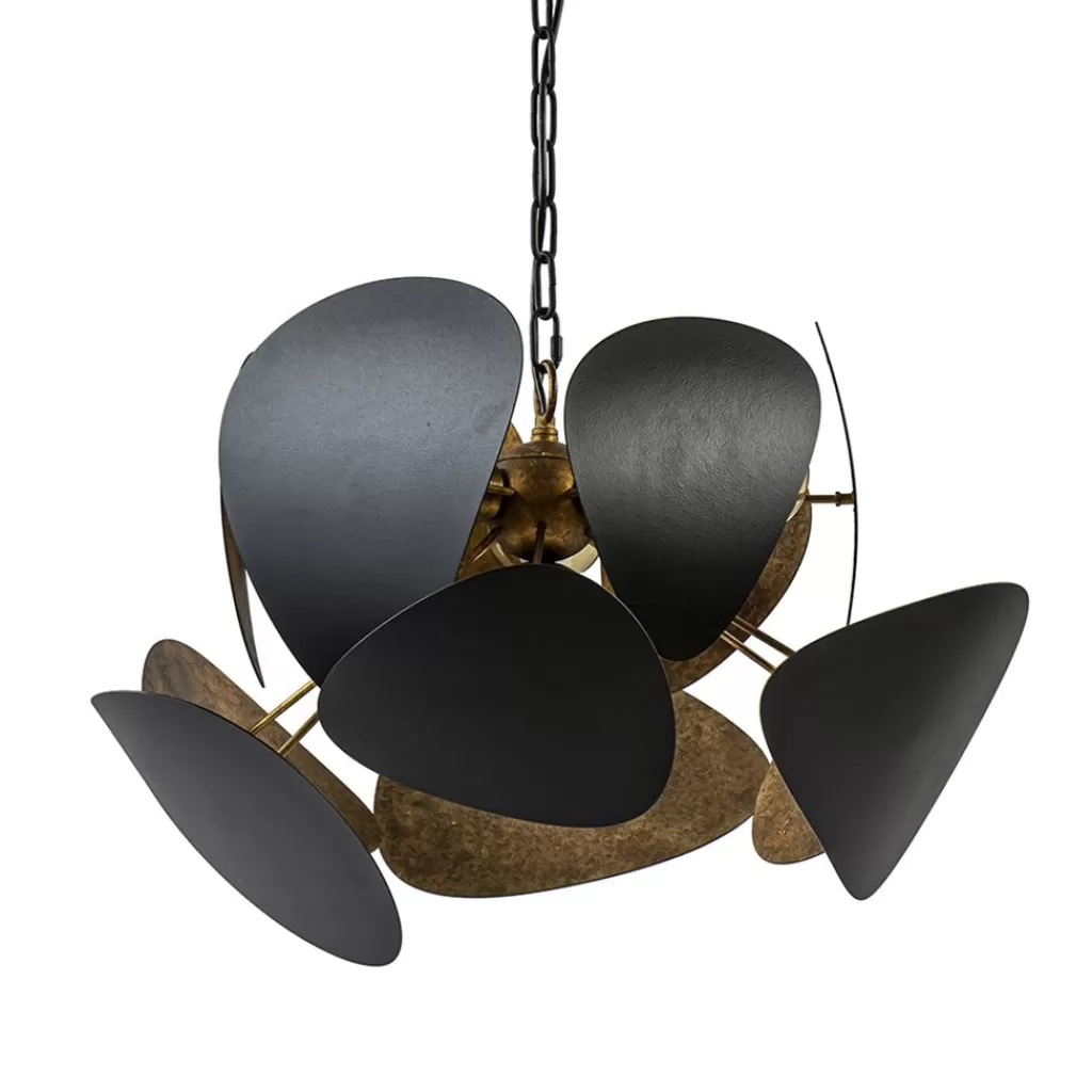 Ronde hanglamp textured black met ambachtelijk brons>Straluma New