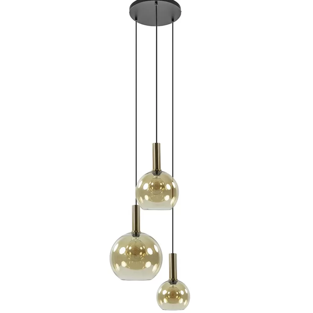 Ronde hanglamp zwart/goud met amber glas>Straluma Store