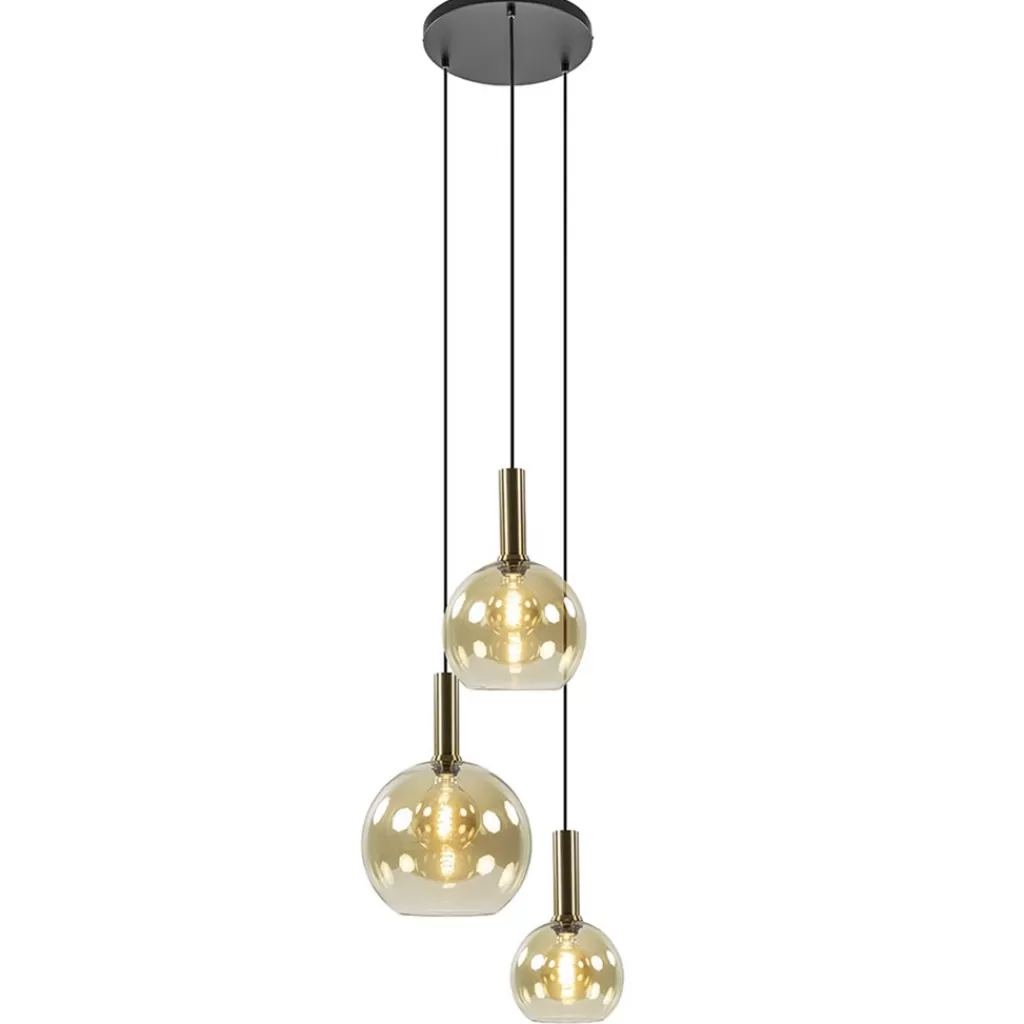 Ronde hanglamp zwart/goud met amber glas>Straluma Store