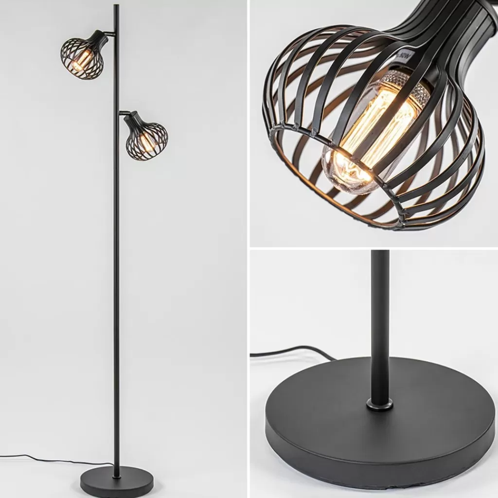 Scandinavische 2-lichts vloerlamp met draadkapjes>Straluma Online