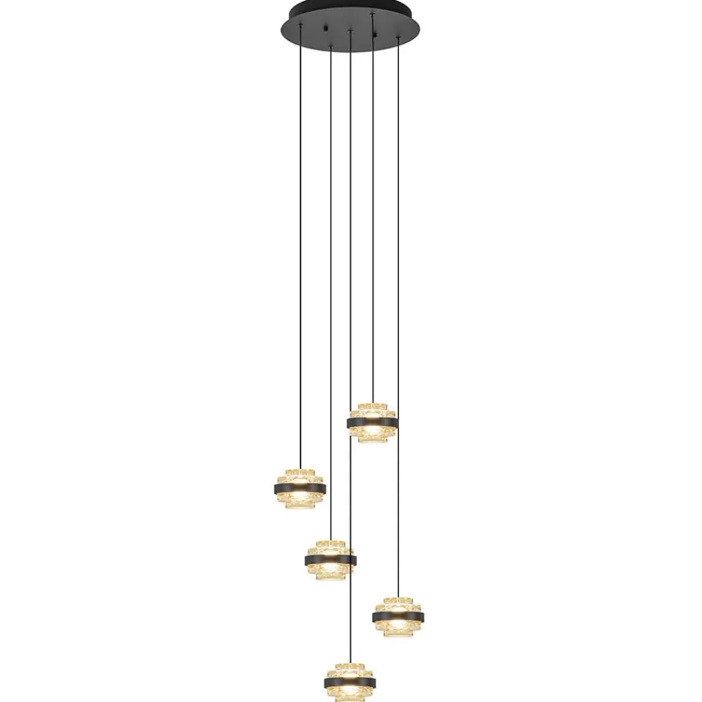 Sfeervolle 5-lichts hanglamp zwart/champagne inclusief LED>Straluma Clearance