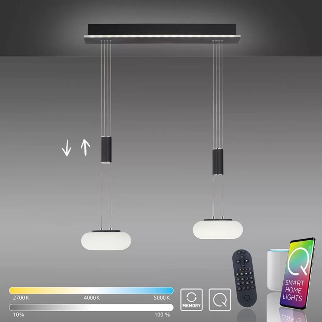 Smart hanglamp 2-lichts mat zwart met opaal glas dimbaar>Straluma Sale