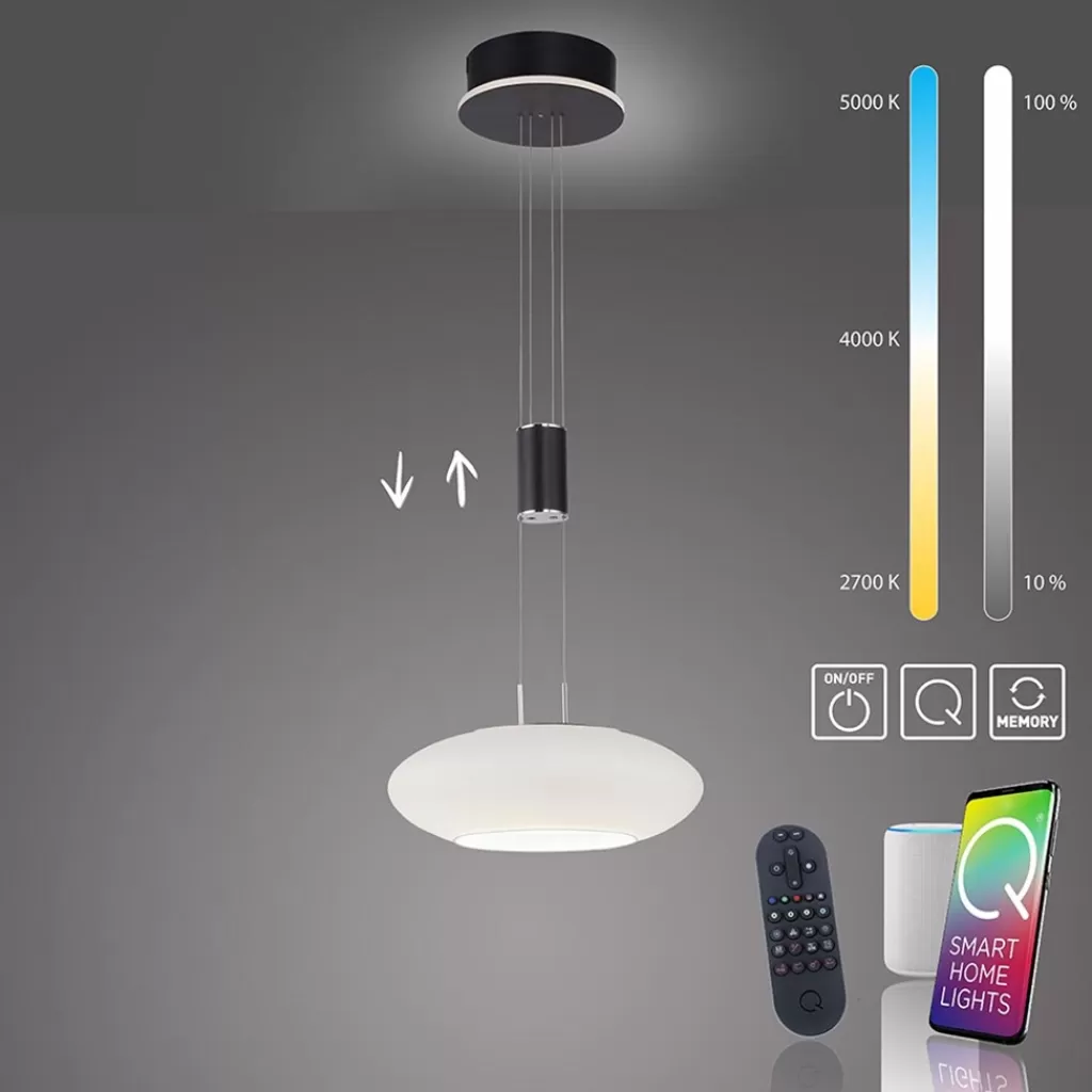 Smart hanglamp mat zwart met opaal glazen kap>Straluma Cheap