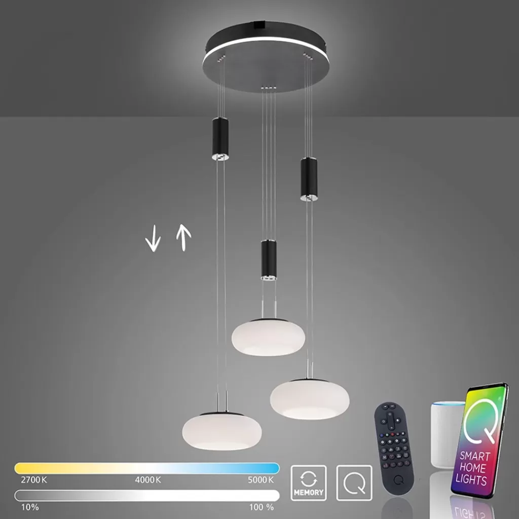 Smart hanglamp rond 3-lichts dimbaar zwart/opaal>Straluma Best