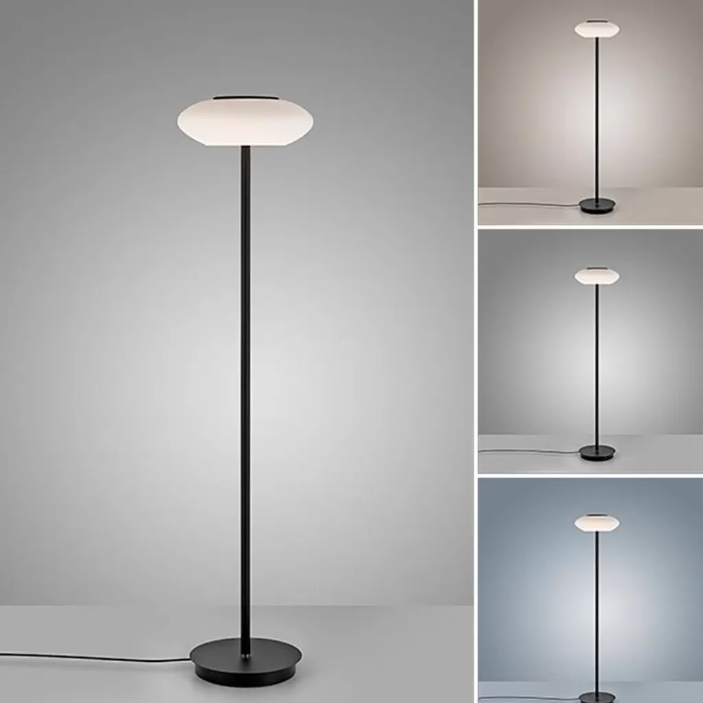 Smart vloerlamp zwart met wit glas dimbaar>Straluma Sale