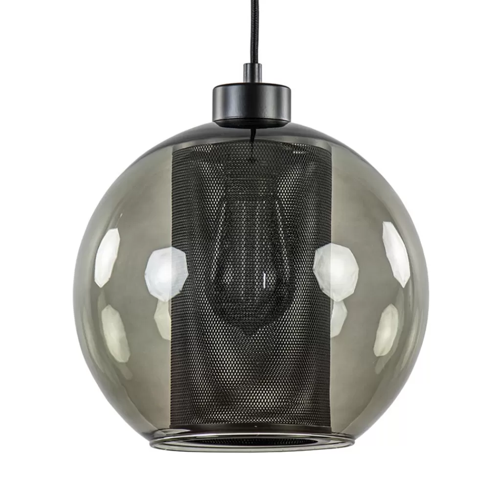 Smoke glazen hanglamp bol met zwarte gaas cilinder>Straluma New