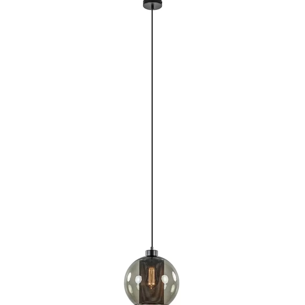 Smoke glazen hanglamp bol met zwarte gaas cilinder>Straluma New