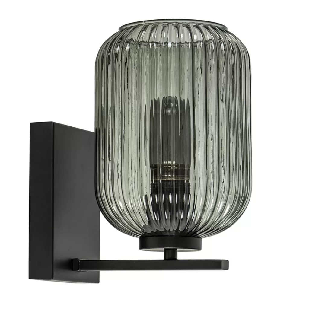 Smoke glazen wandlamp met zwarte bevestiging>Straluma Store