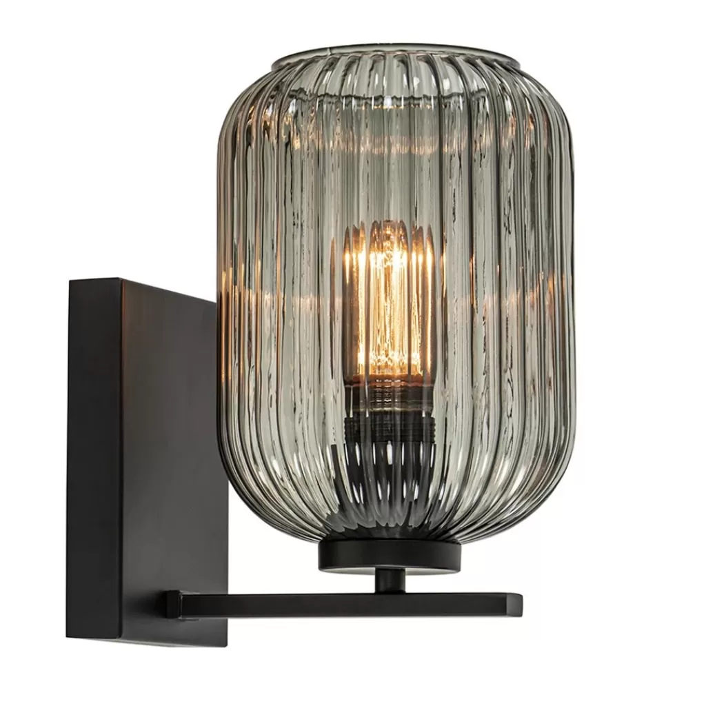 Smoke glazen wandlamp met zwarte bevestiging>Straluma Store