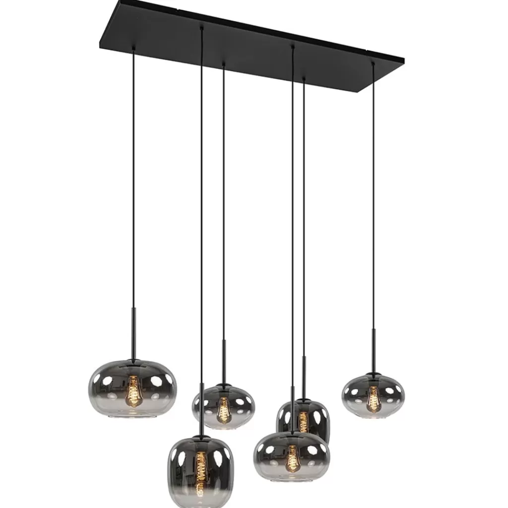 Stijlvolle 6-lichts hanglamp zwart met gradiënt smoke glas>Straluma Flash Sale