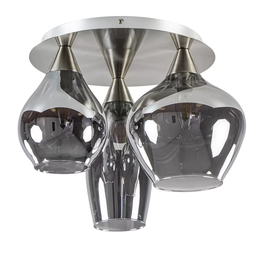 Stijlvolle plafondlamp nikkel mat met smoke glas>Straluma Discount