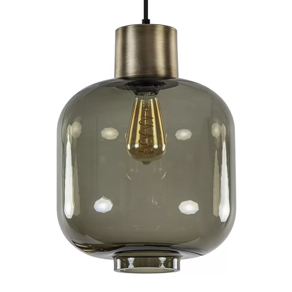 Stijvolle hanglamp smoke glas met bronzen fitting>Straluma Clearance