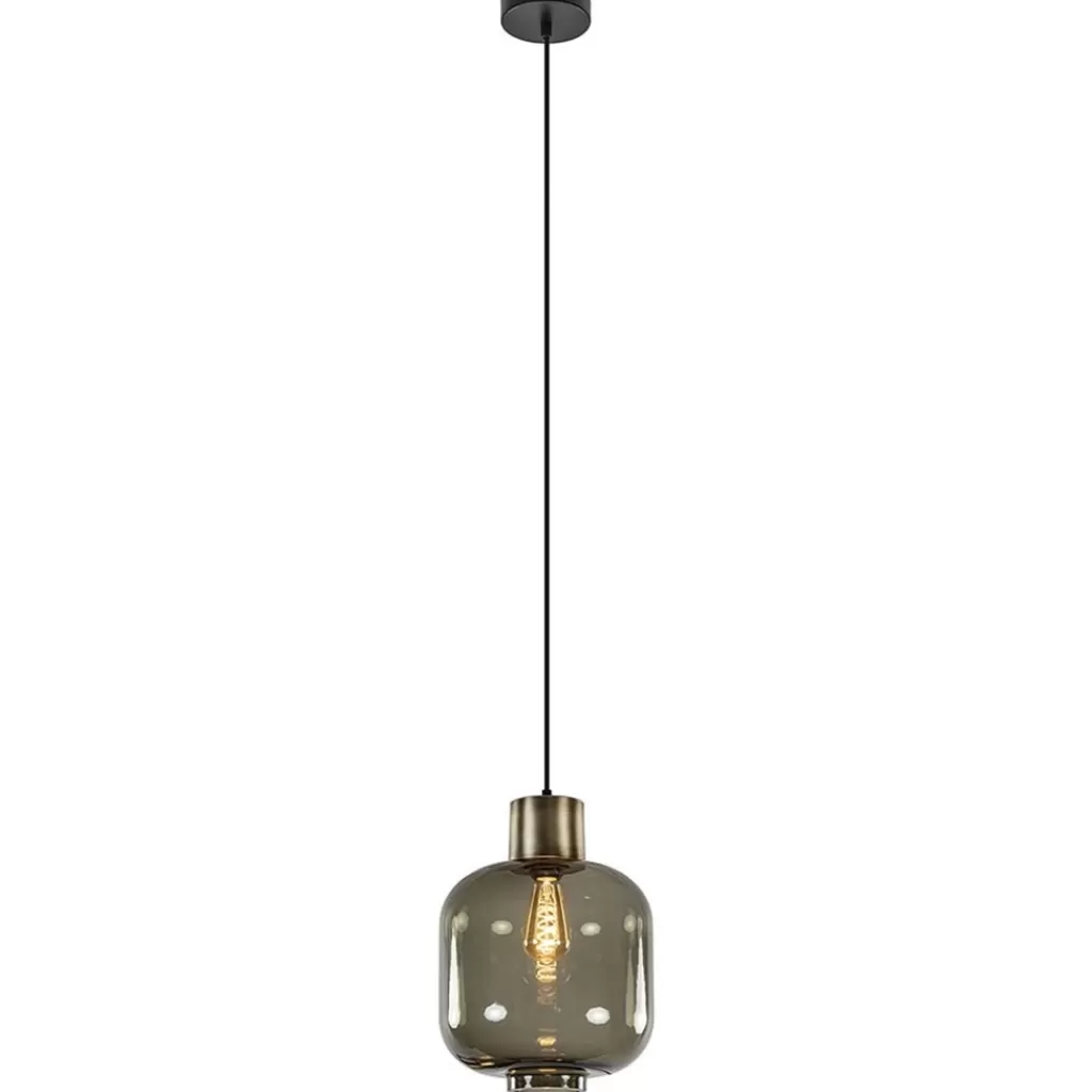 Stijvolle hanglamp smoke glas met bronzen fitting>Straluma Clearance