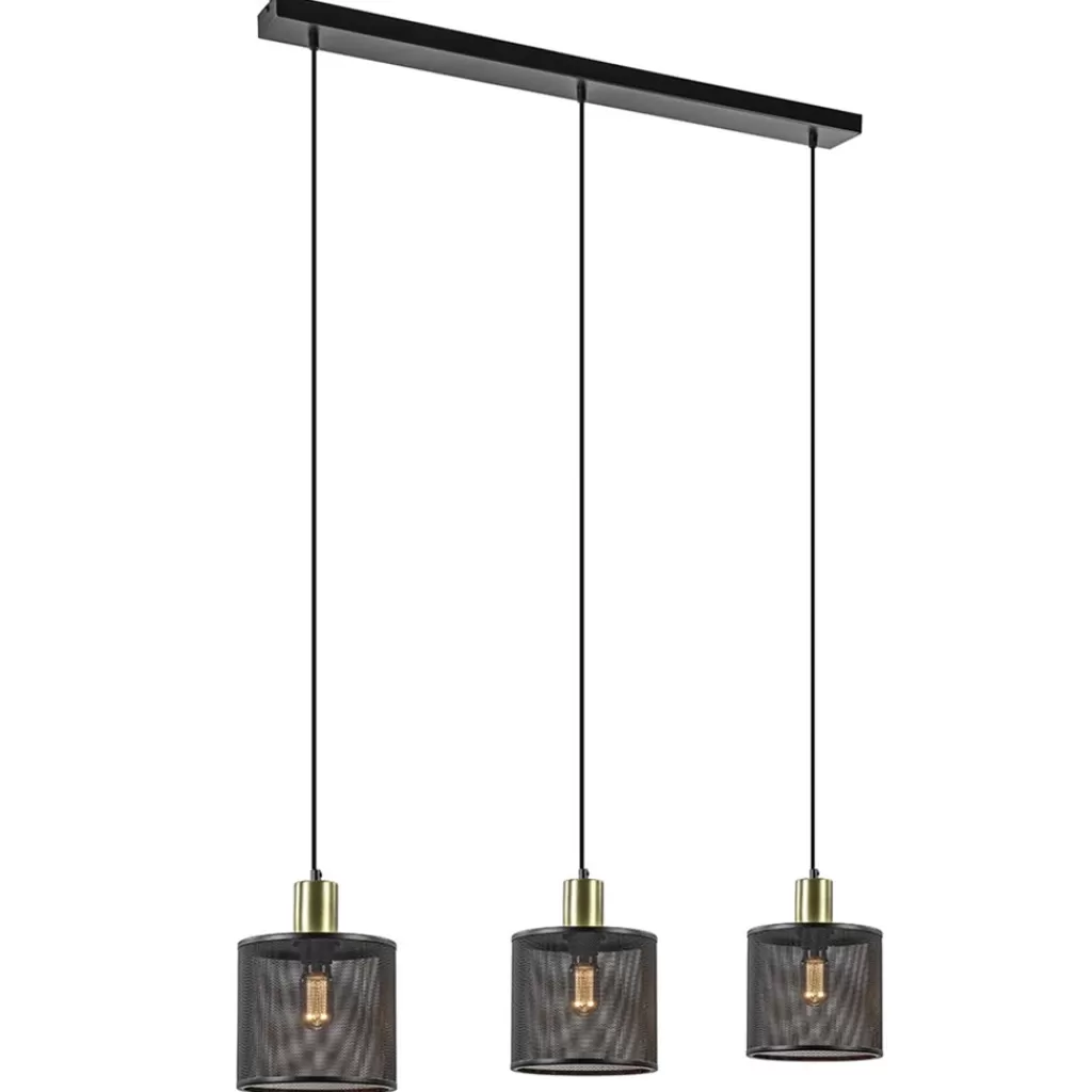 Stoere 3-lichts hanglamp mat zwart met goud>Straluma Shop