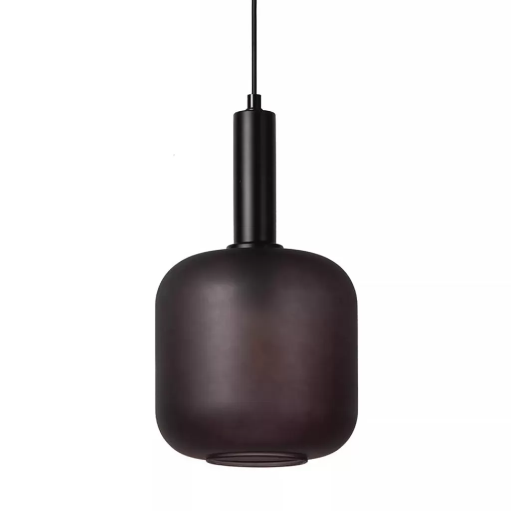 Stoere hanglamp zwart met mat zwart glas>Straluma Online