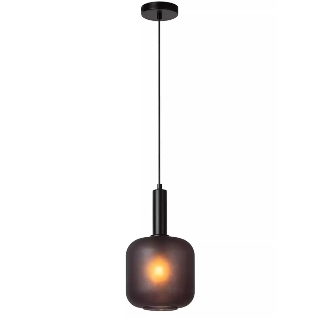 Stoere hanglamp zwart met mat zwart glas>Straluma Online