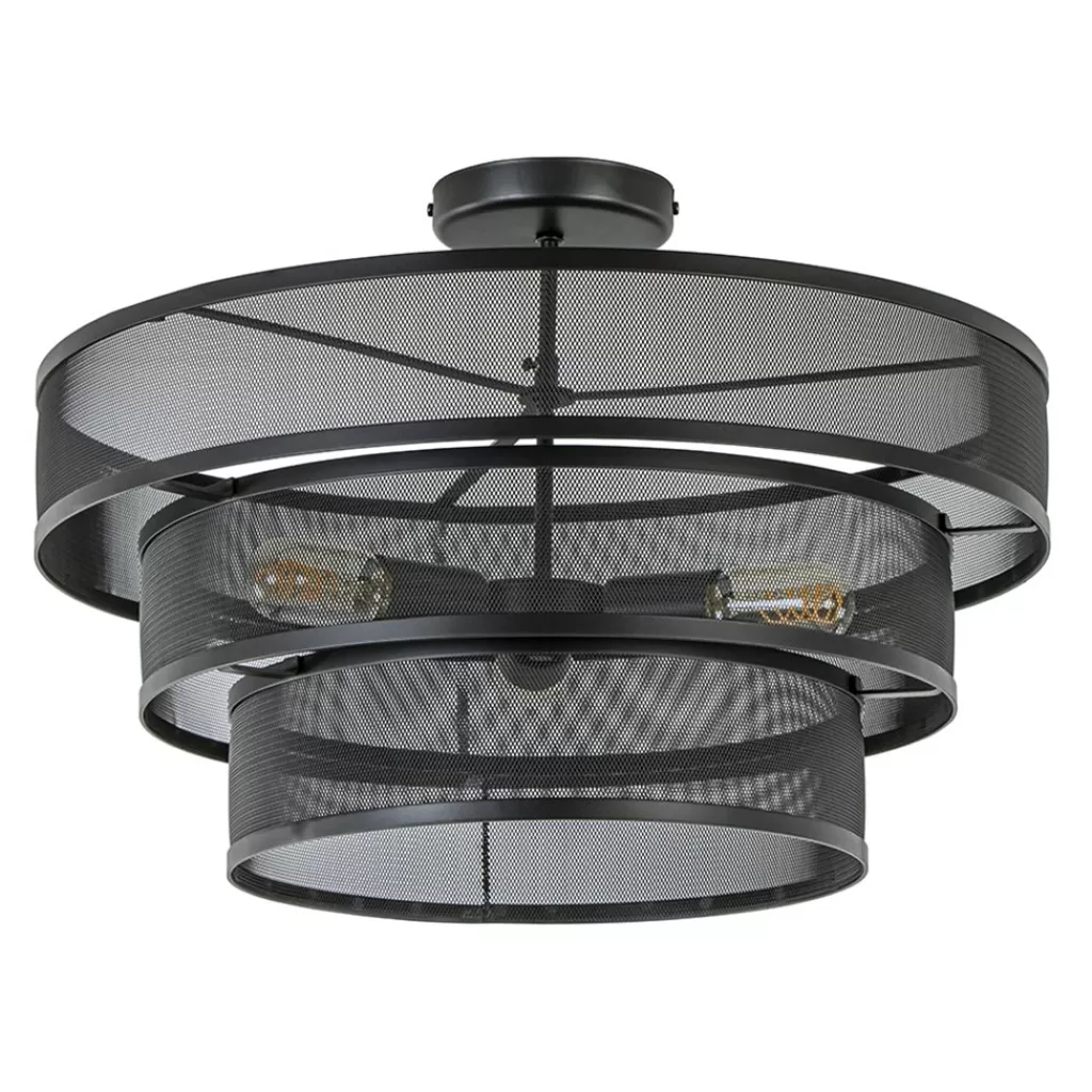 Stoere ronde plafondlamp mat zwart metaal 56 cm>Straluma Sale