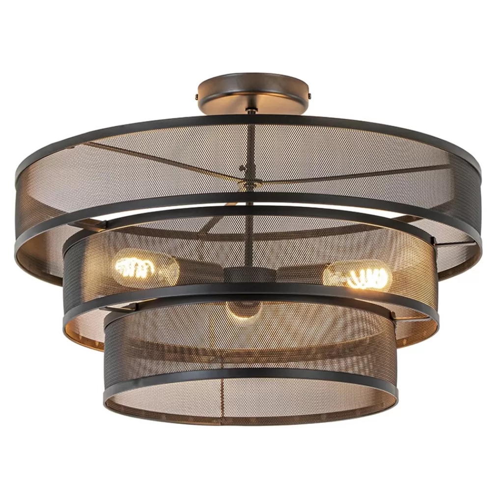 Stoere ronde plafondlamp mat zwart metaal 56 cm>Straluma Sale