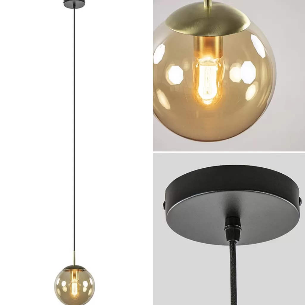 Strak klassieke hanglamp amber glas met messing 20 cm>Straluma Cheap