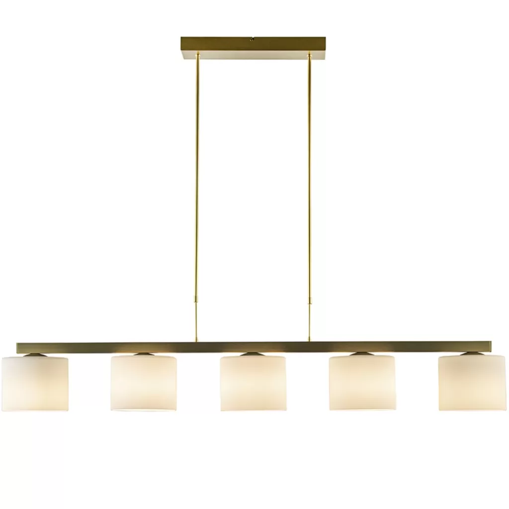 Strak klassieke hanglamp goud met mat wit glas>Straluma Outlet