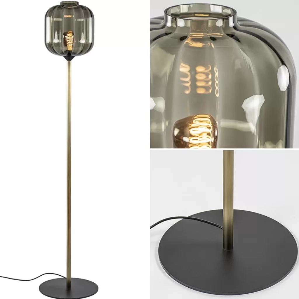 Strak klassieke vloerlamp brons met zwart en smoke glas>Straluma Shop