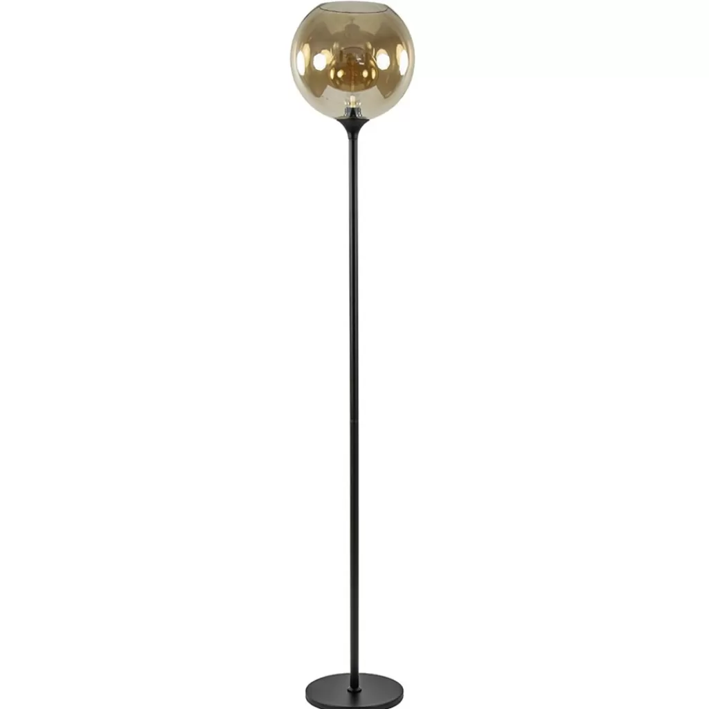 Strak klassieke vloerlamp zwart met amber glas 30 cm>Straluma Flash Sale