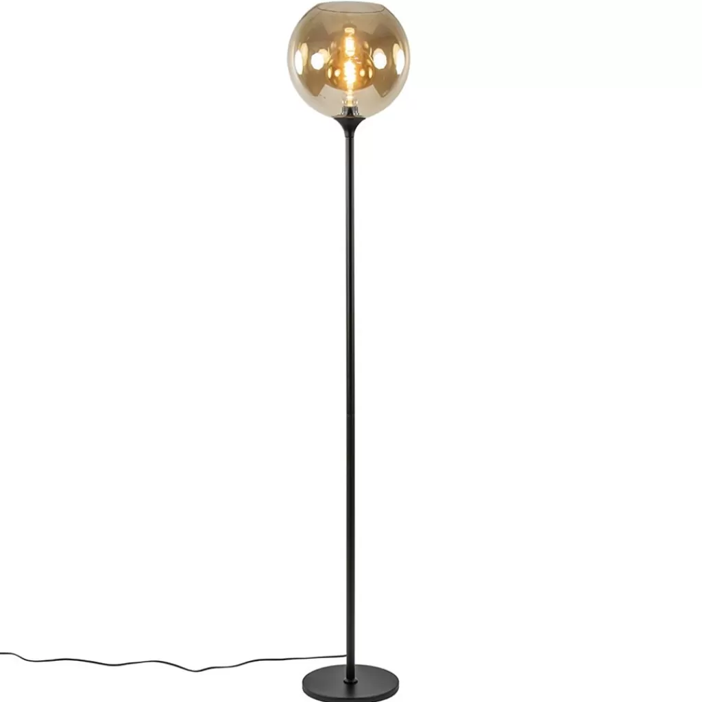 Strak klassieke vloerlamp zwart met amber glas 30 cm>Straluma Flash Sale