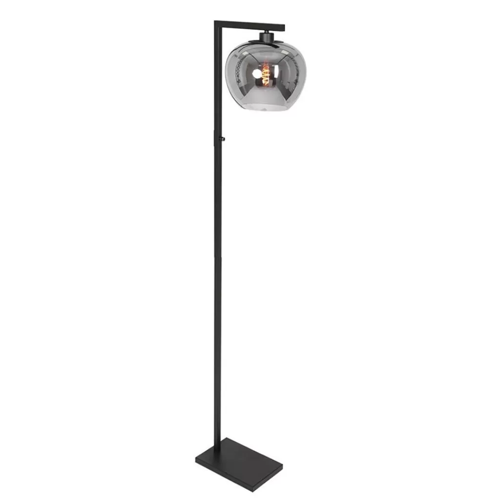 Strakke vloerlamp zwart met smoke glazen kap>Straluma Discount