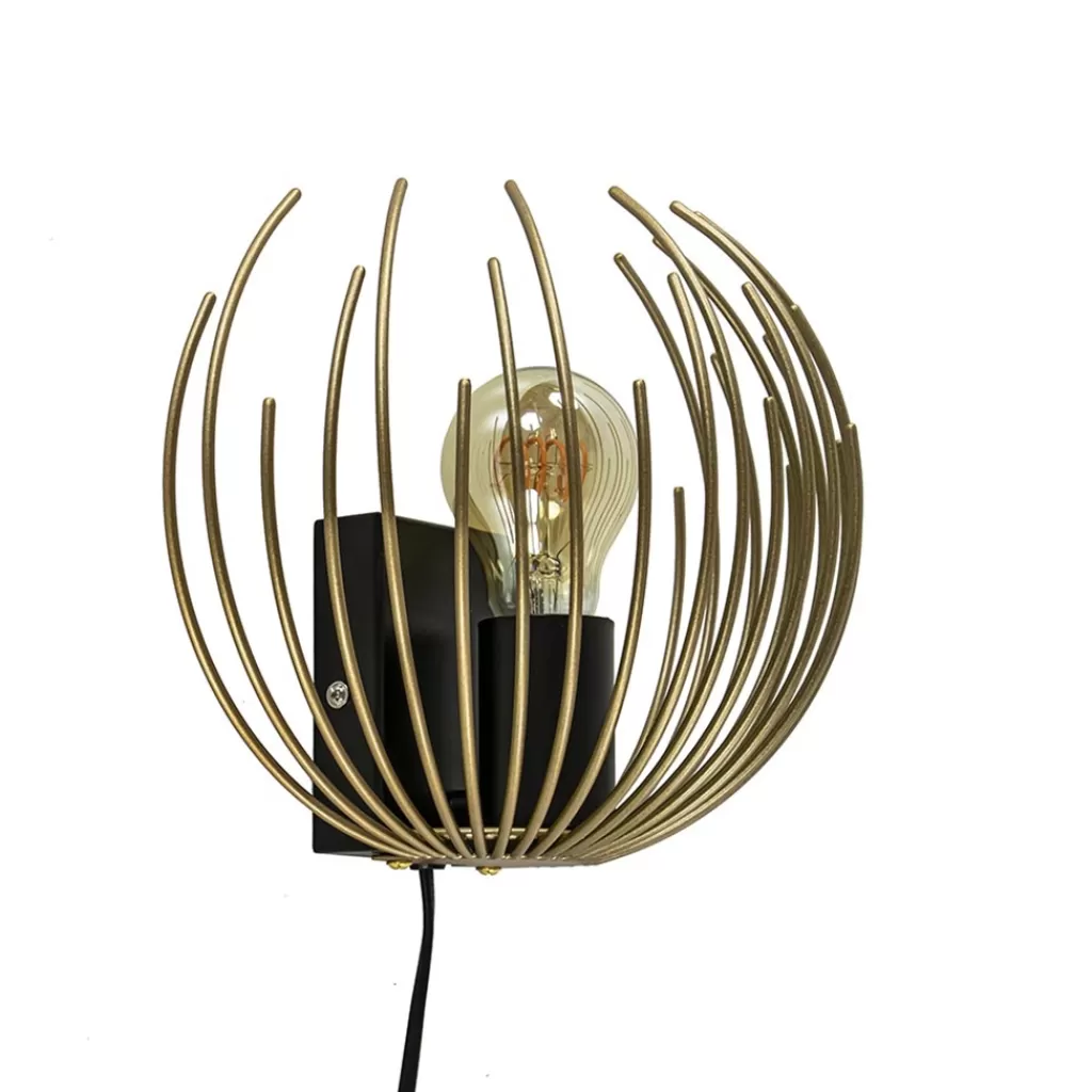 Trendy wandlamp goud met zwart inclusief snoer>Straluma Store