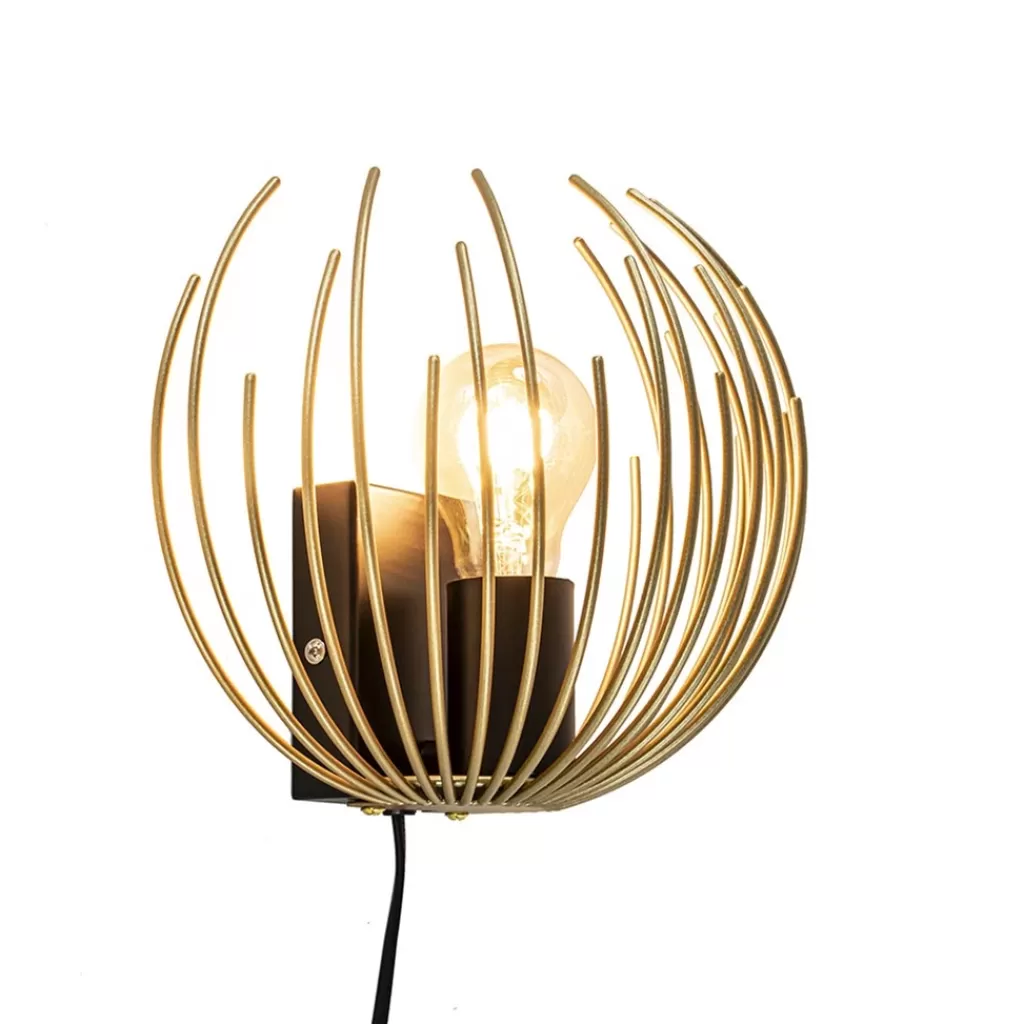 Trendy wandlamp goud met zwart inclusief snoer>Straluma Store