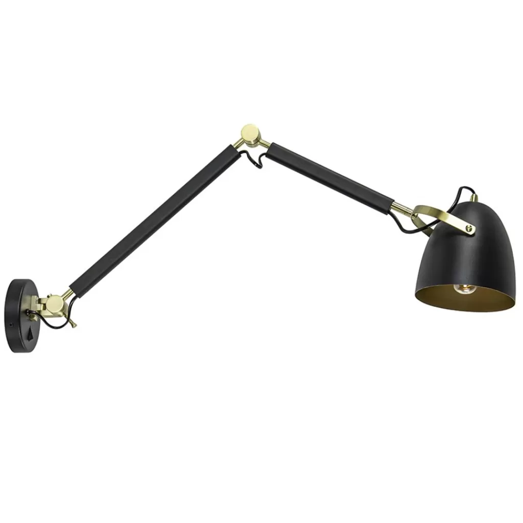 Verstelbare wandlamp mat zwart met gouden details>Straluma Discount