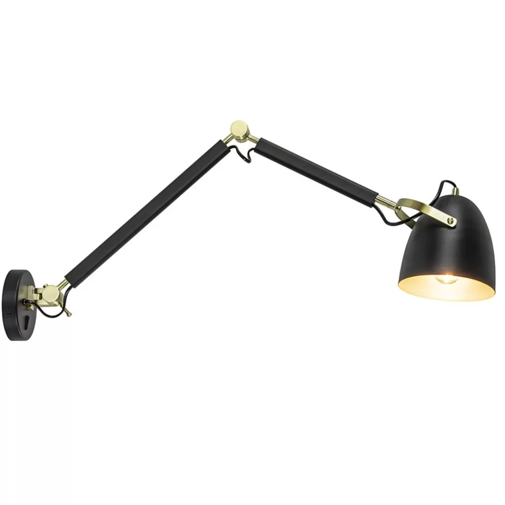 Verstelbare wandlamp mat zwart met gouden details>Straluma Discount