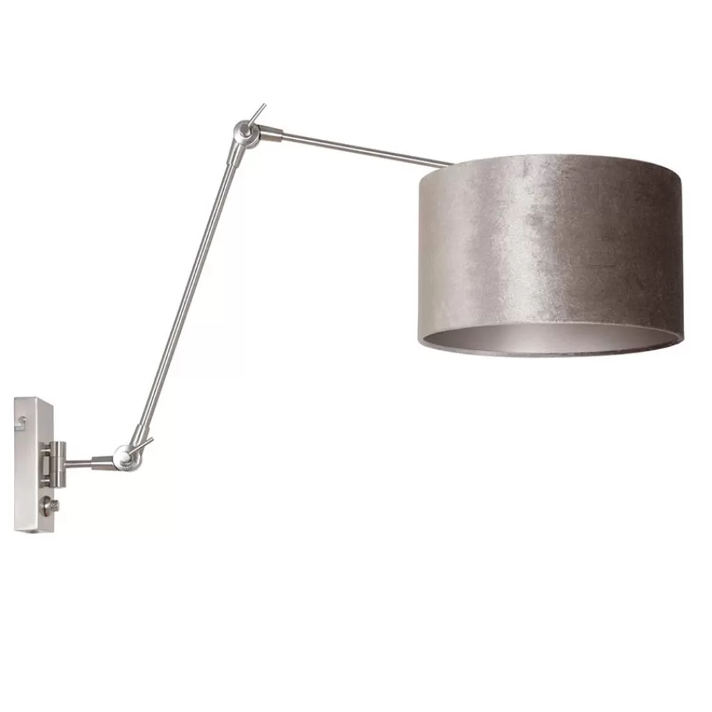 Verstelbare wandlamp staal met velourse kap zilver>Straluma Outlet