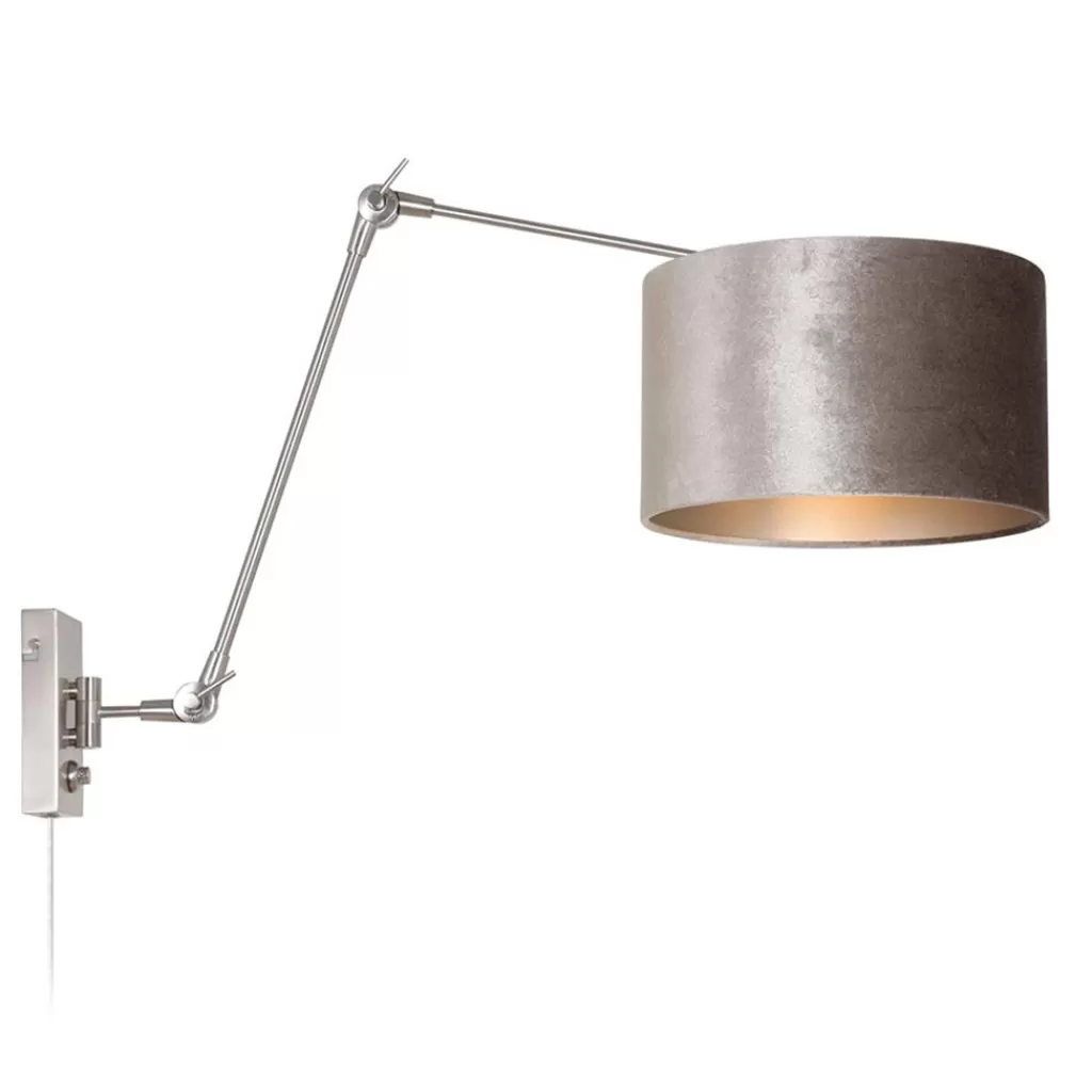 Verstelbare wandlamp staal met velourse kap zilver>Straluma Outlet