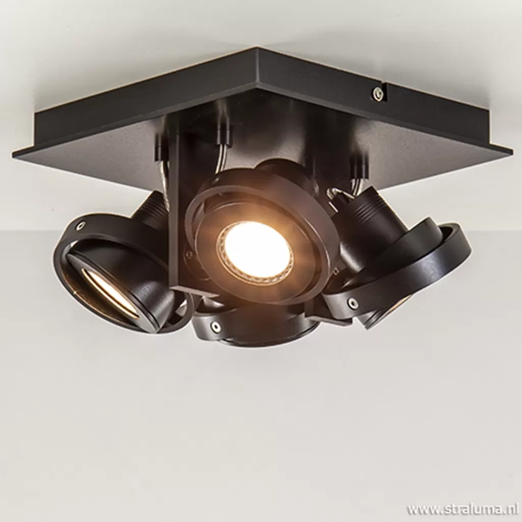 Vierkante LED plafondlamp 4-lichts zwart>Straluma Cheap