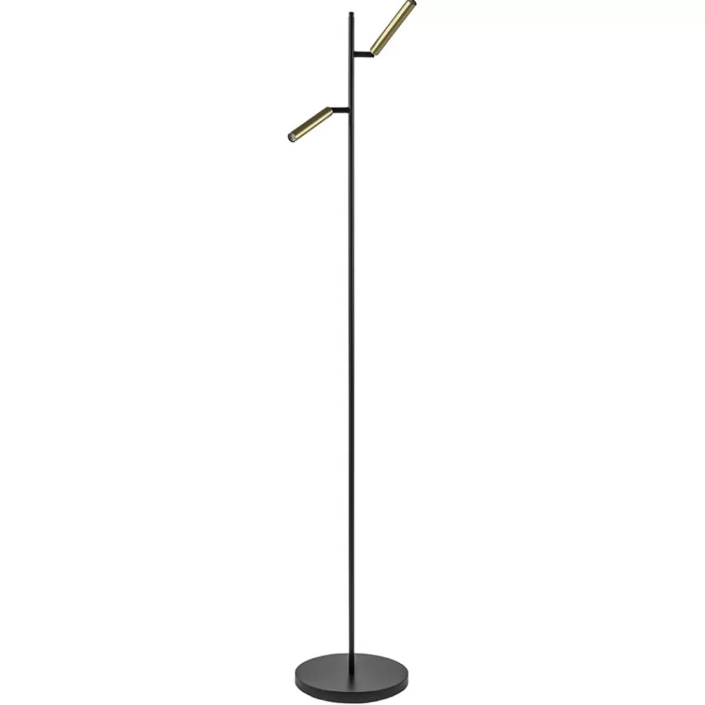 Vloerlamp Flute 2l zwart/matgoud pushdim>Straluma Fashion