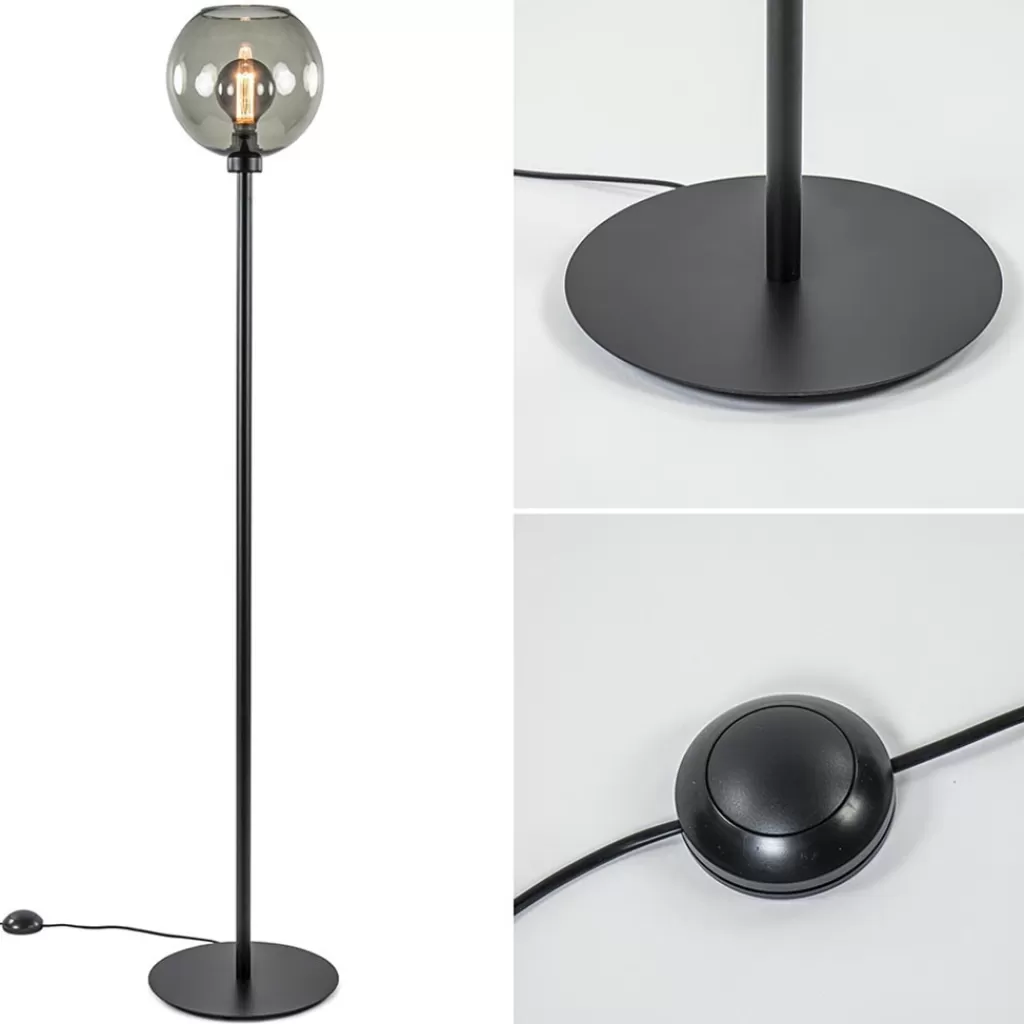 Vloerlamp zwart met smoke glazen kap>Straluma Outlet