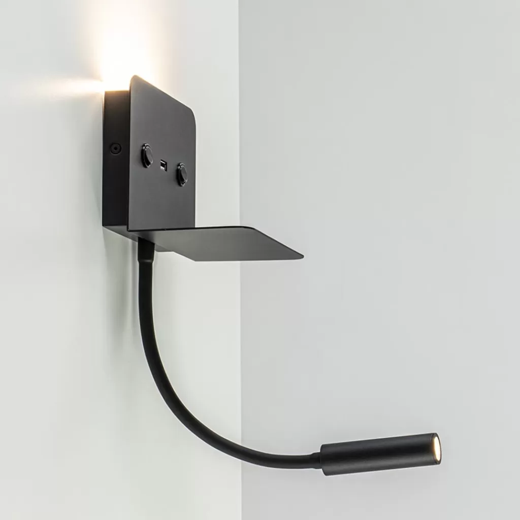 Wandlamp bed zwart flex + USB charger>Straluma Shop