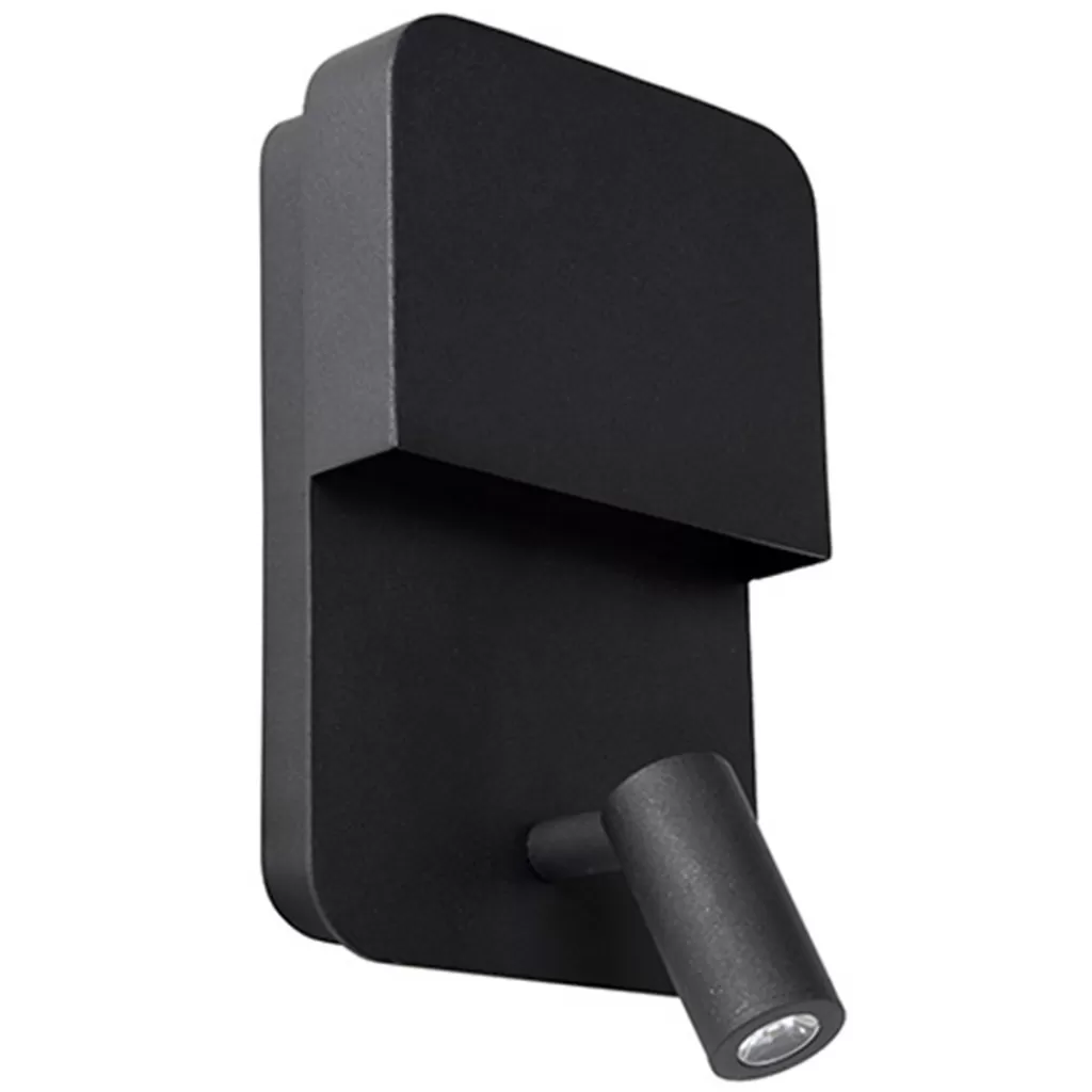 Wandlamp zwart + leesspot en usb>Straluma Discount