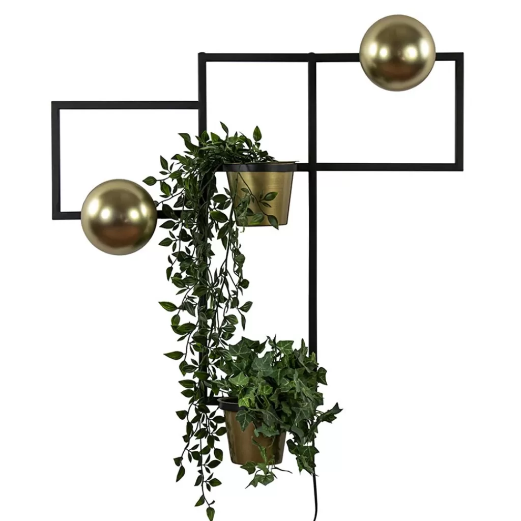 Wandlamp zwart/goud inclusief plantenpotten>Straluma Hot