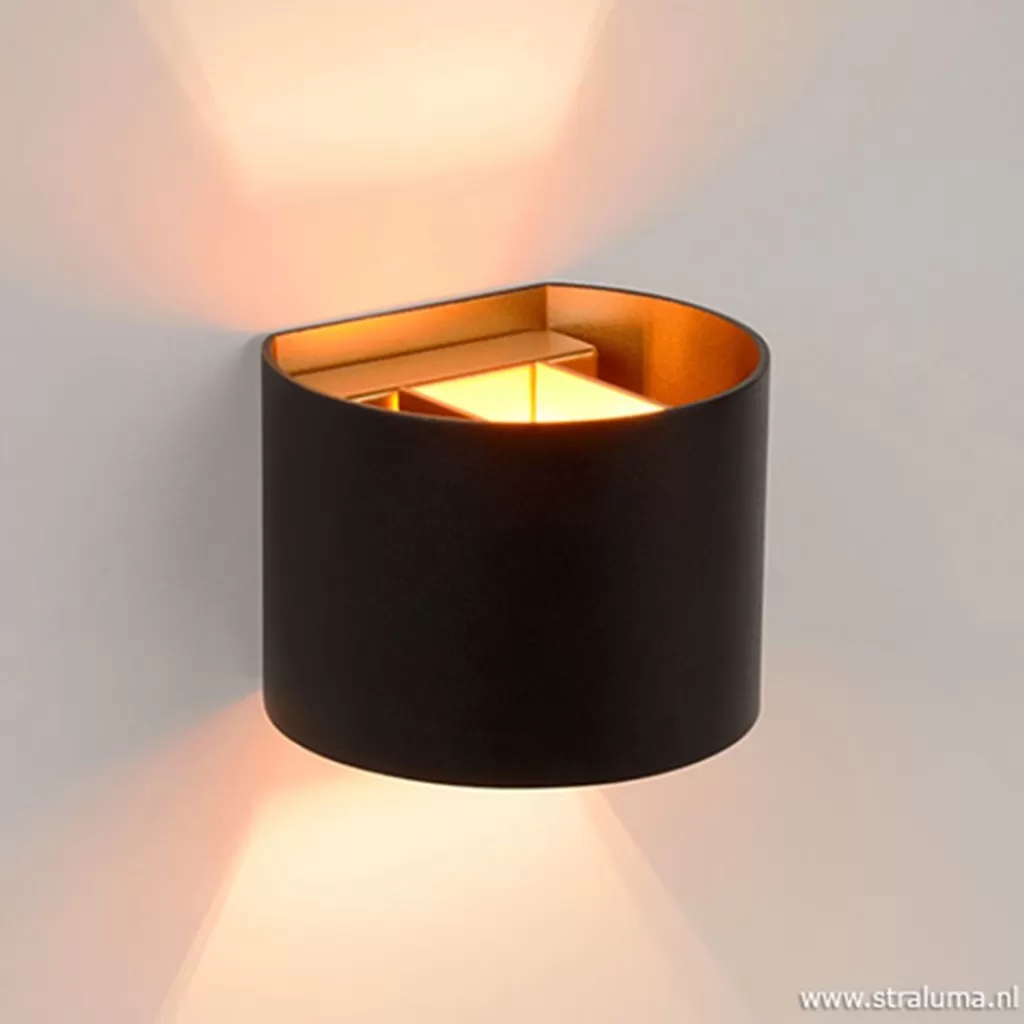 Wandlamp zwart/goud Xio up+down rond>Straluma Online