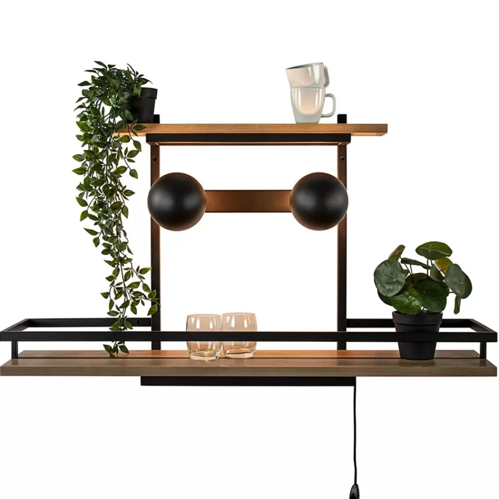 Wandlamp/wandrek zwart met houten planken>Straluma Flash Sale