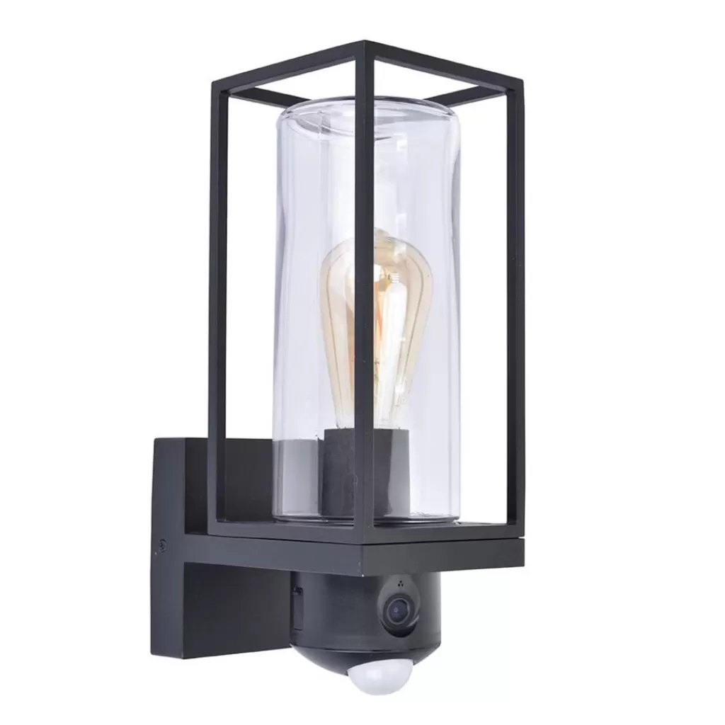 Zwarte buitenlamp rechthoek met glas en camera>Straluma Best Sale