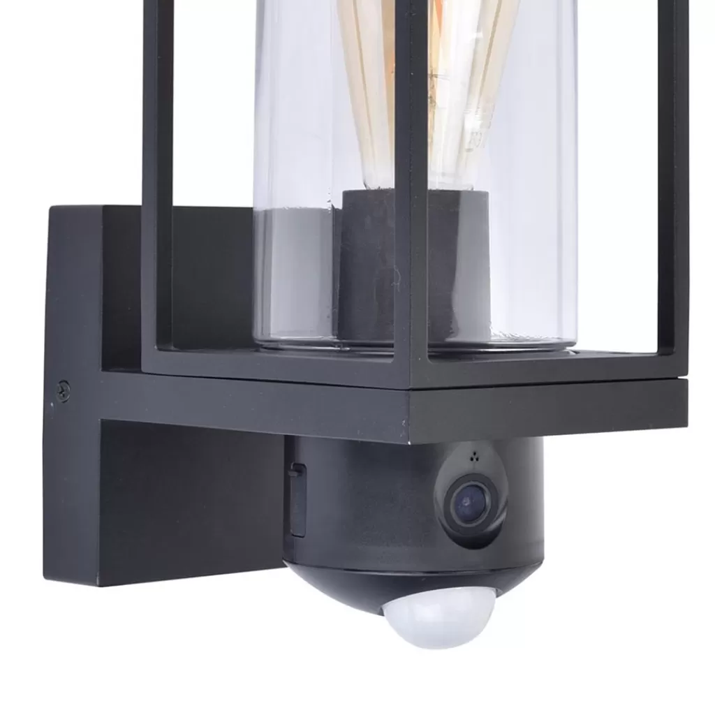 Zwarte buitenlamp rechthoek met glas en camera>Straluma Best Sale